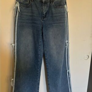 Denim Straight Leg Jeans with Side Details